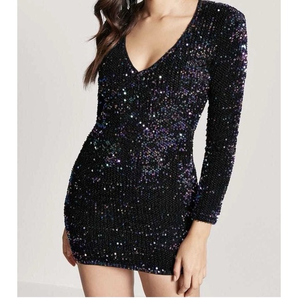 Forever 21 Black Purple Blue Bodycon  Sequined Mini Dress Small S NWT - Picture 1 of 5